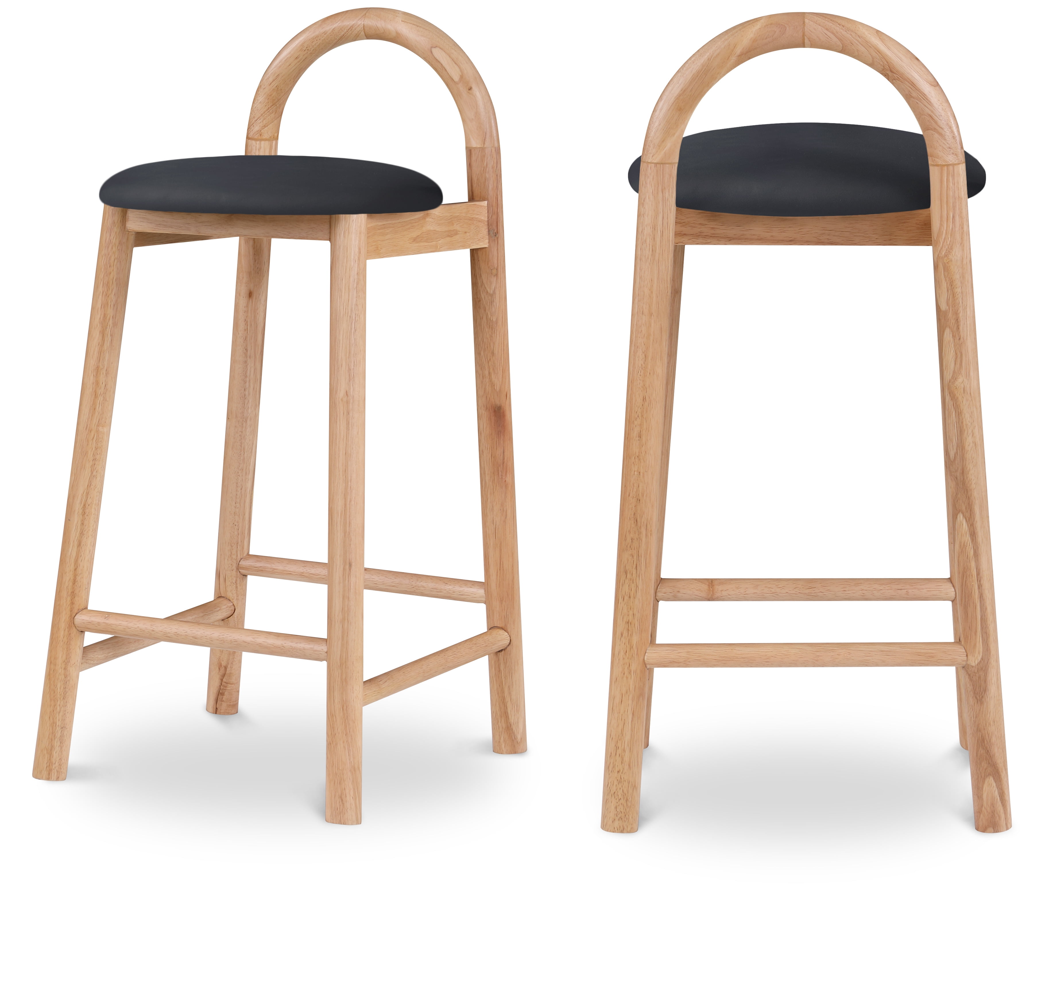 Calvin Black Vegan Leather and Natural Wood Stool