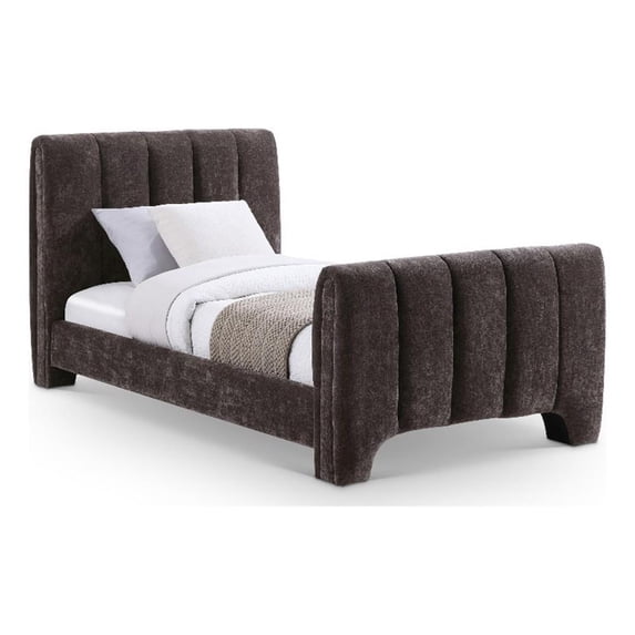 Meridian Furniture Camila Brown Chenille Fabric Twin Bed