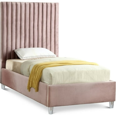 Meridian Furniture Candace Solid Wood Tufted Velvet King Bed in Pink