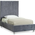 thumbnail image 1 of Meridian Furniture Candace Solid Wood Tufted Velvet Twin Bed in Gray, 1 of 4