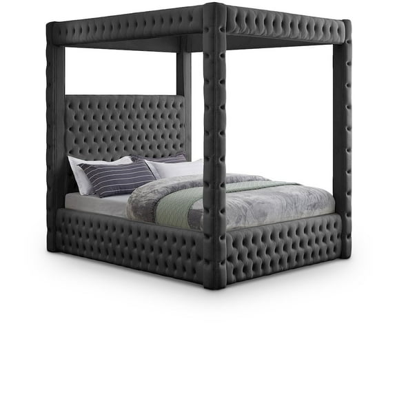 Meridian Furniture Canopy Royal King Bed, Grey Velvet