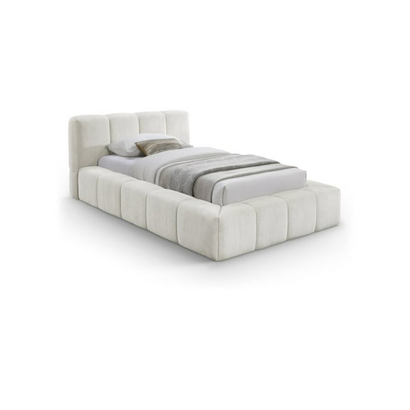 Meridian Furniture Carlin Cream Chenille Fabric Twin Bed