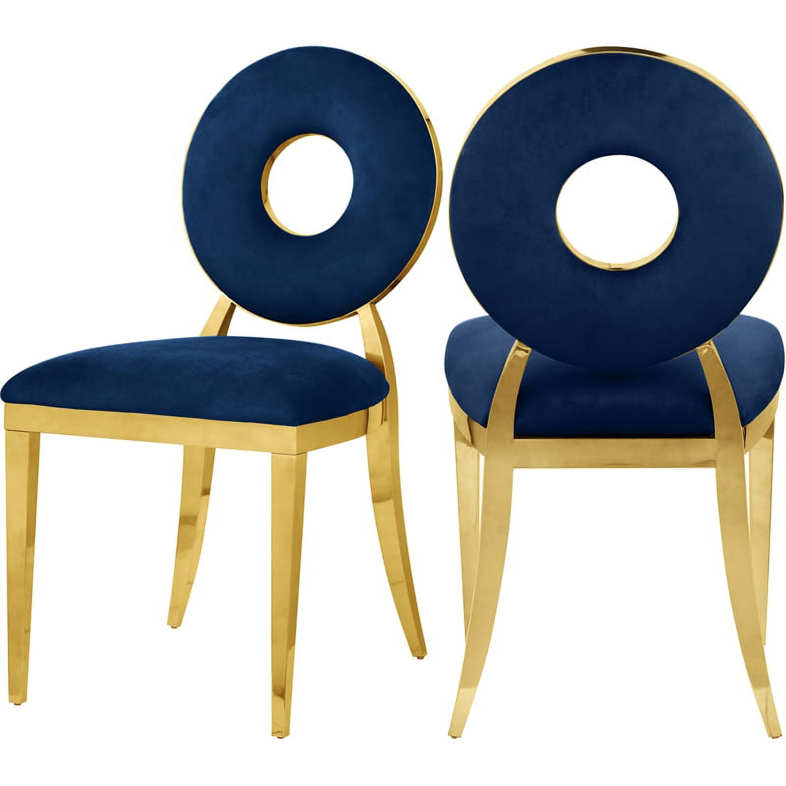Navy Velvet Upholstered Side Chair with Gold Metal Legs