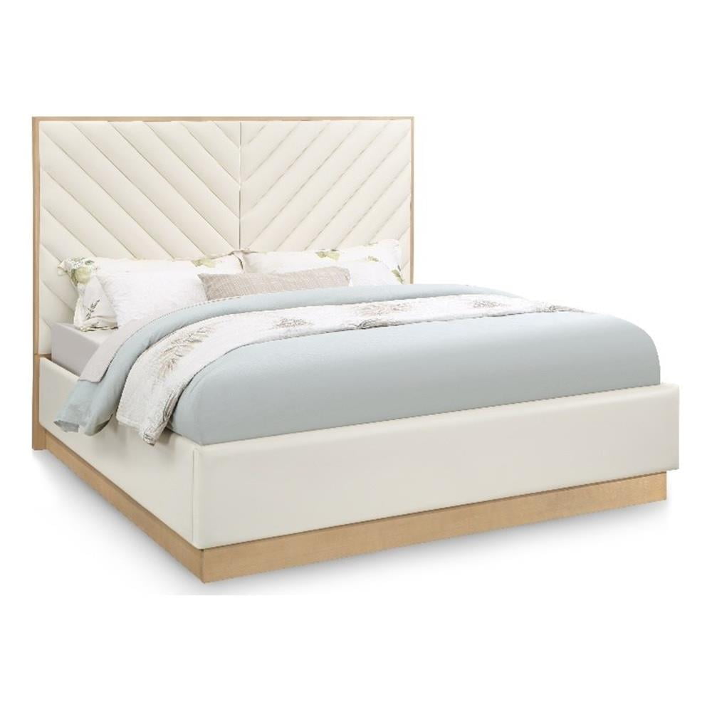 Casa Cream Faux Leather Queen Bed with Tufted Headboard