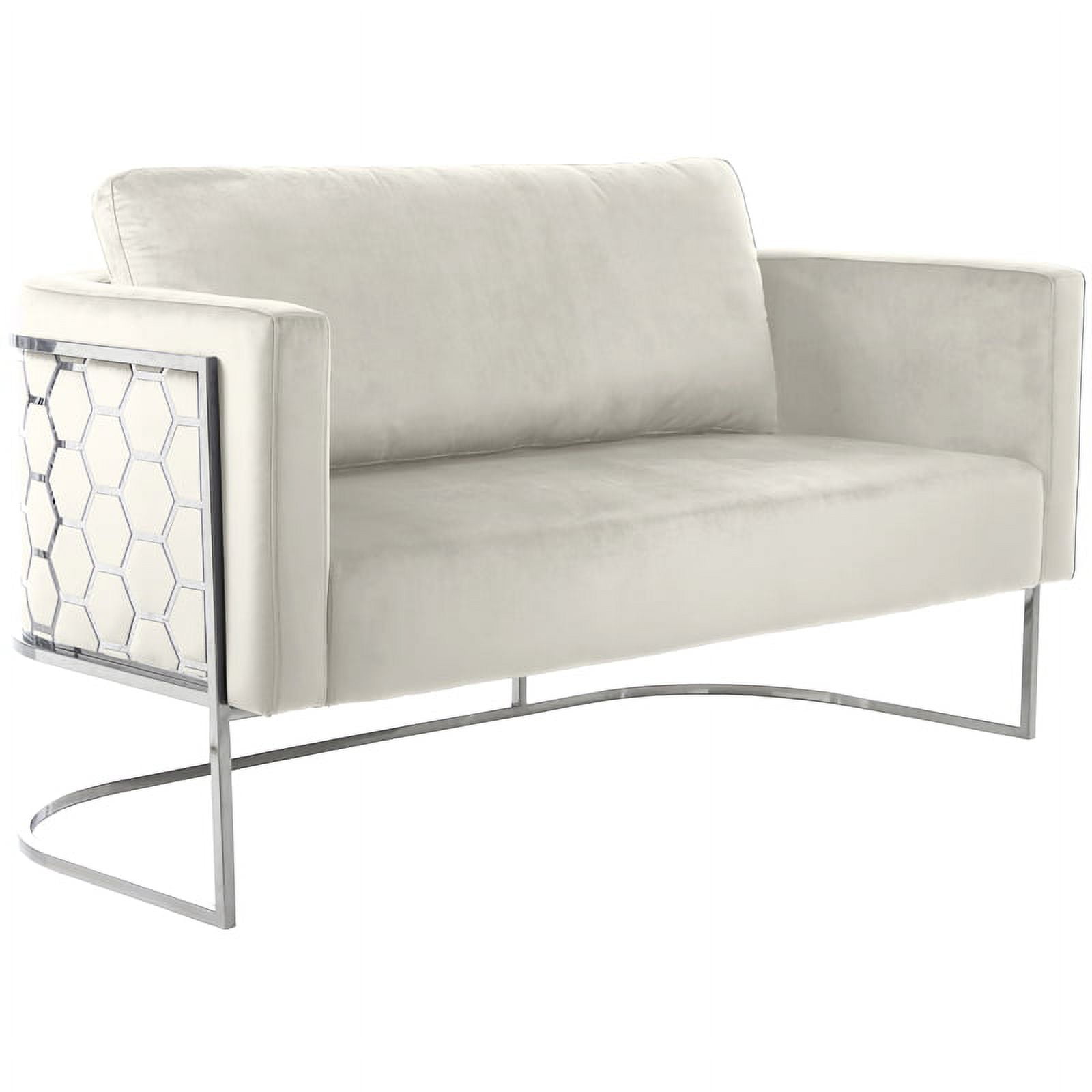 Casa Cream Velvet and Chrome Metal Honeycomb Loveseat