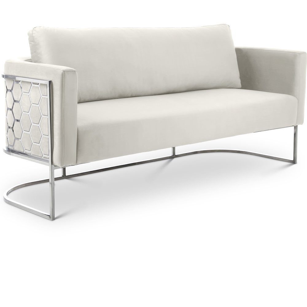 Casa Cream Velvet 75.5" Sofa with Chrome Honeycomb Frame