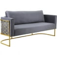 thumbnail image 1 of Meridian Furniture Casa Gray Velvet Sofa with Gold Iron Metal Base, 1 of 10