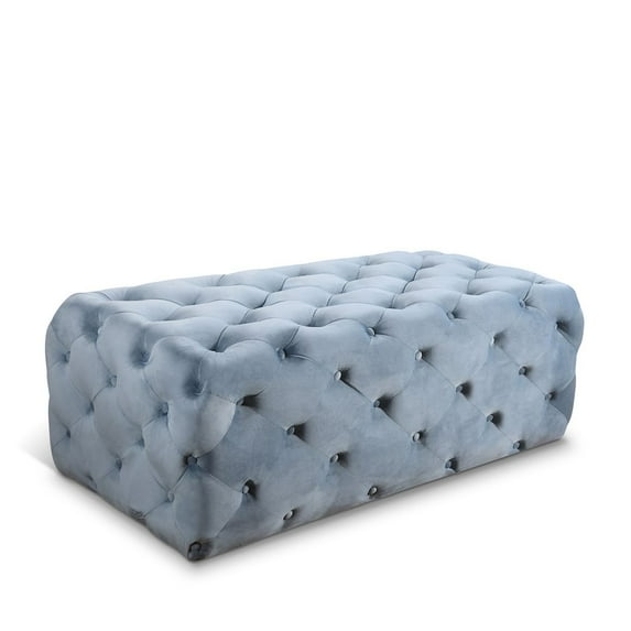 Meridian Furniture Casey Button Sky Blue Velvet Ottoman and Bench