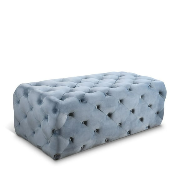Meridian Furniture Casey Button Sky Blue Velvet Ottoman and Bench