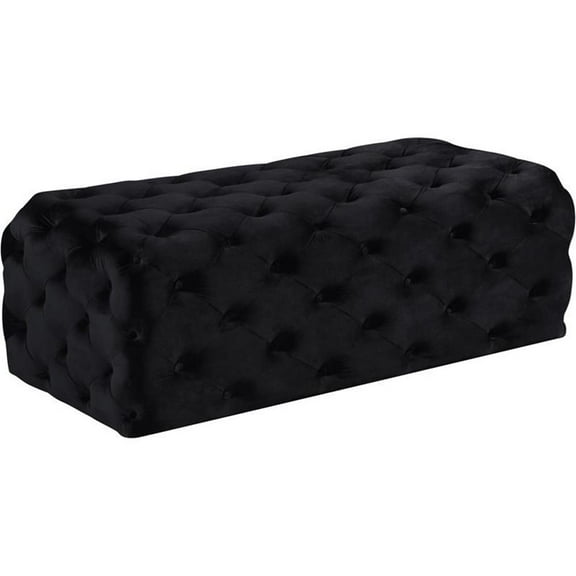 Meridian Furniture Casey Button Tufted Black Velvet Ottoman and Bench