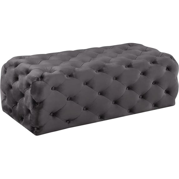 Meridian Furniture Casey Button Tufted Gray Velvet Ottoman and Bench