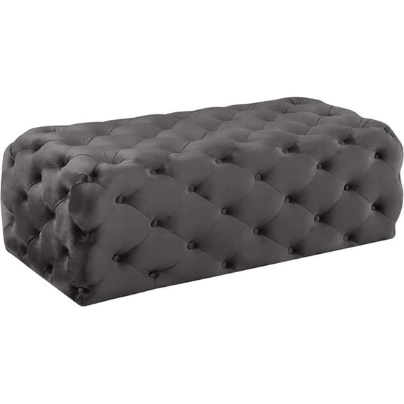 Meridian Furniture Casey Button Tufted Gray Velvet Ottoman and Bench
