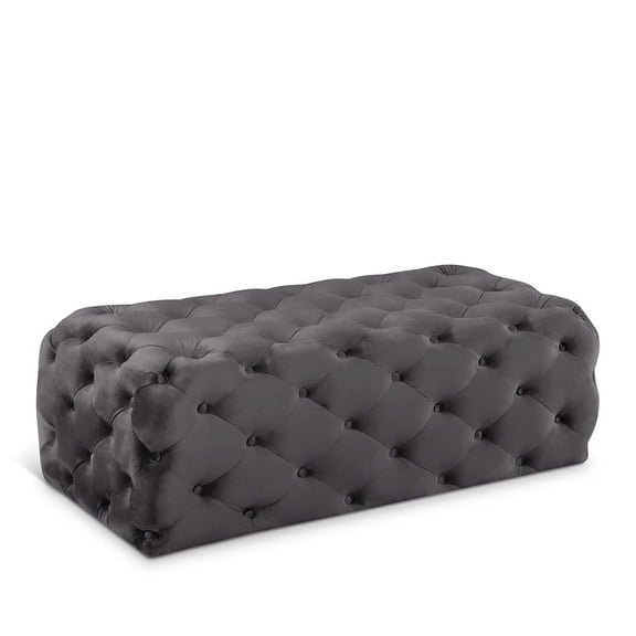 Meridian Furniture Casey Button Tufted Gray Velvet Ottoman and Bench