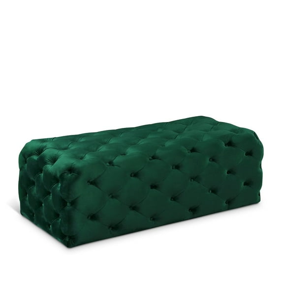 Meridian Furniture Casey Button Tufted Green Velvet Ottoman and Bench
