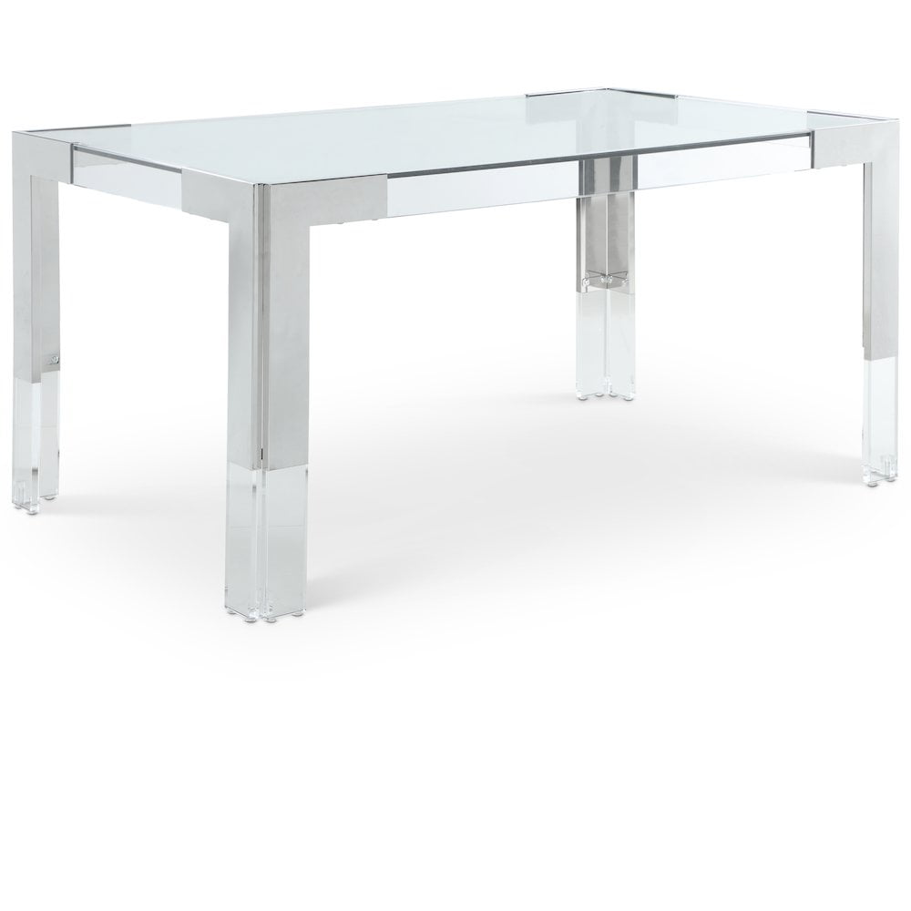 Luxe Chrome and Acrylic 60" Contemporary Glass Dining Table