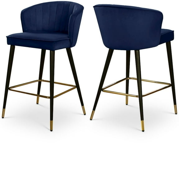 Meridian Furniture Cassie 28"H Velvet Bar Stool in Navy (Set of 2)