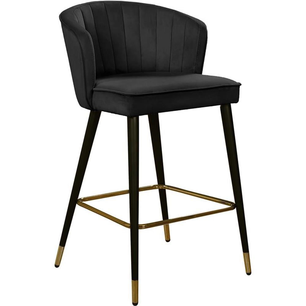 Cassie Black Velvet Bar Stool with Gold Trim and Graduated Legs