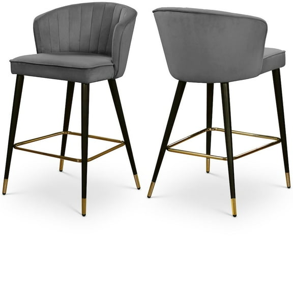 Meridian Furniture Cassie 28"H Velvet Counter Stool in Gray (Set of 2)