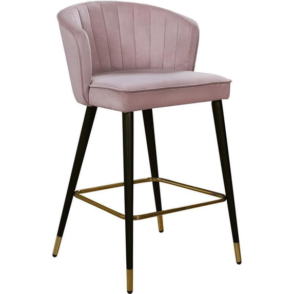 Meridian Furniture Cassie 28"H Velvet Counter Stool in Pink (Set of 2)