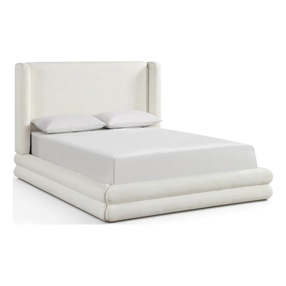 Meridian Furniture Chandra Cream Linen Textured Fabric Upholstered King Bed