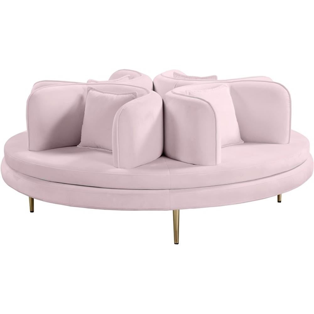 Meridian Furniture Circlet Pink Velvet Roundabout Sofa with Gold Iron Legs