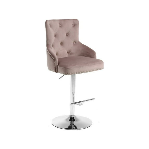 Meridian Furniture Claude 34.5"H Velvet Adjustable Bar Stool in Pink