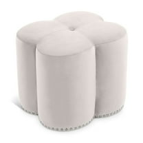 Meridian Furniture Clover Flower Shaped Cream Velvet Ottoman