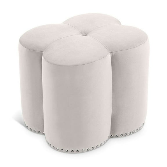 Meridian Furniture Clover Flower Shaped Cream Velvet Ottoman