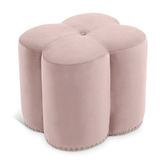 Meridian Furniture Clover Flower Shaped Pink Velvet Ottoman