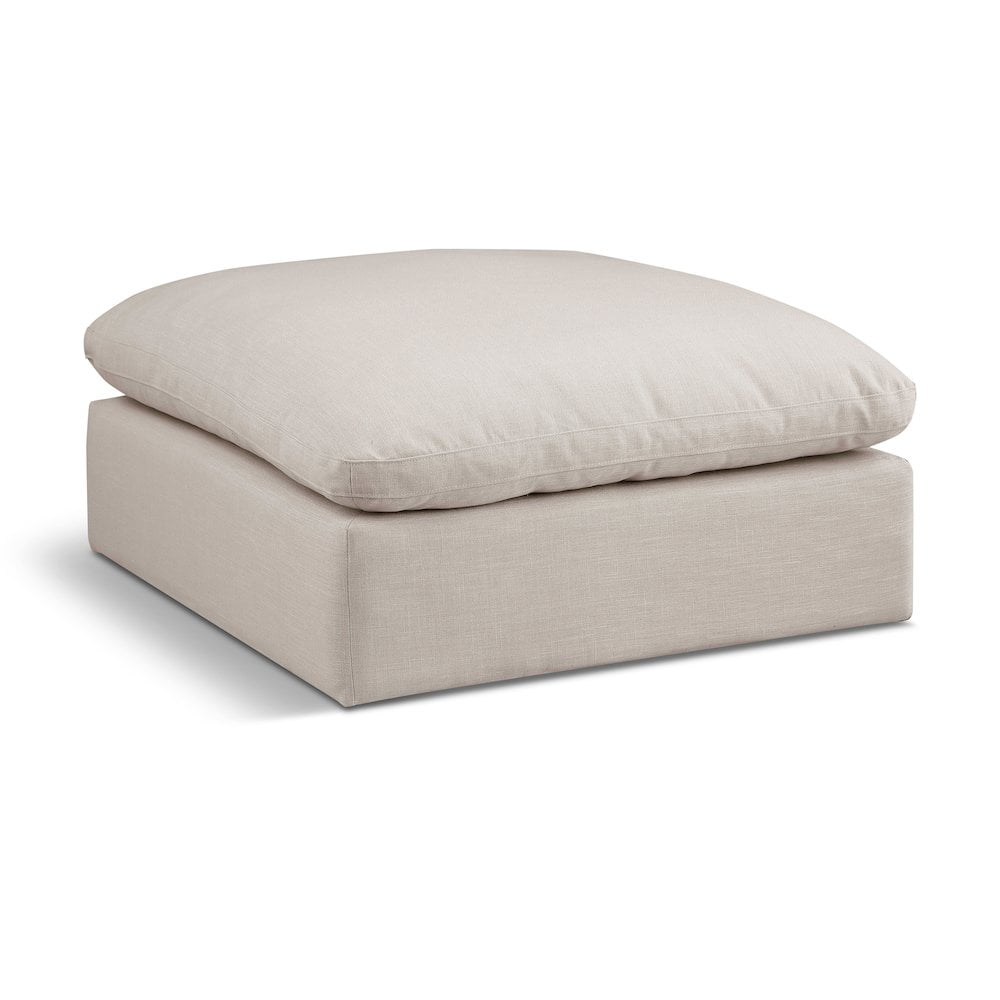 Meridian Furniture Comfy Beige Linen Textured Fabric Ottoman
