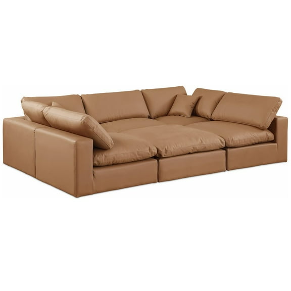 Meridian Furniture Comfy Cognac Faux Leather Modular Sectional