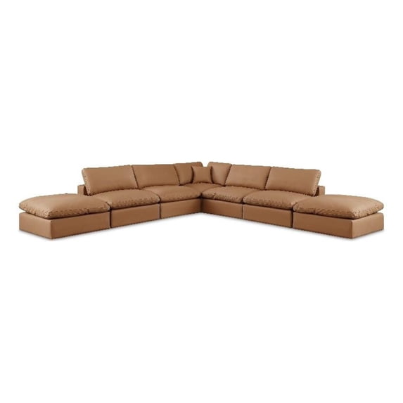 Meridian Furniture Comfy Cognac Vegan Leather 7-Pc. Modular Sectional