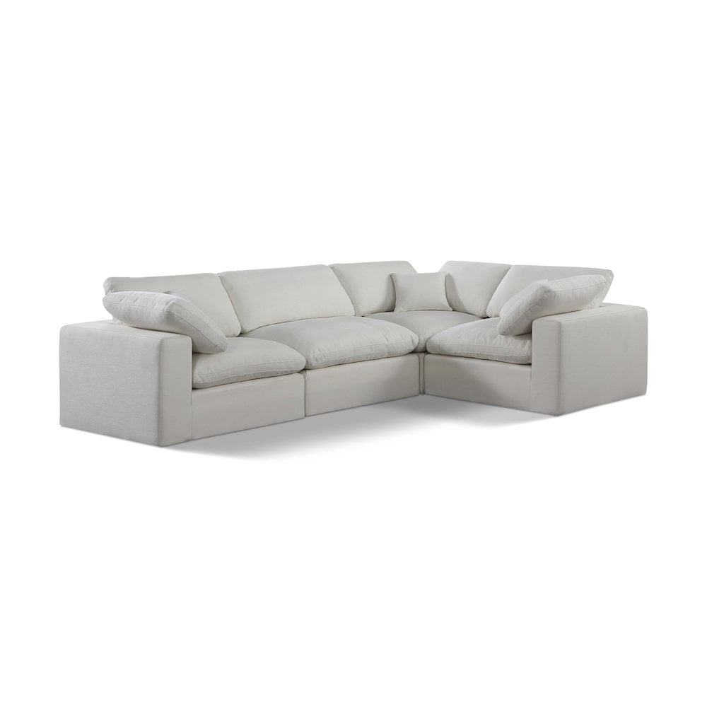 Cream Linen Four-Piece Sectional with Down Fill Cushions
