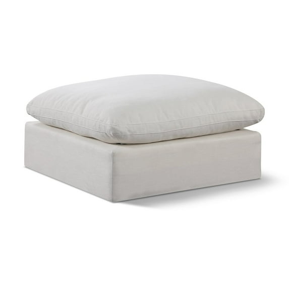 Meridian Furniture Comfy Cream Linen Textured Fabric Ottoman