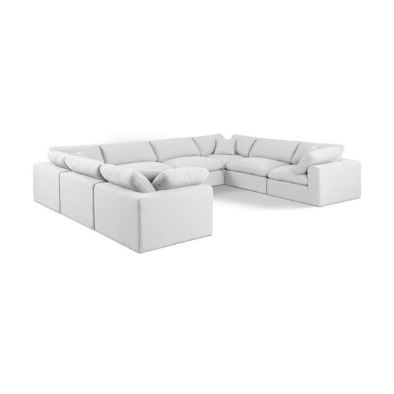 Meridian Furniture Comfy White Linen Textured Fabric Modular Sectional