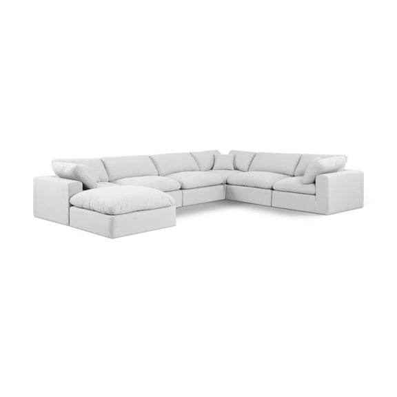 Meridian Furniture Comfy White Linen Textured Fabric Modular Sectional