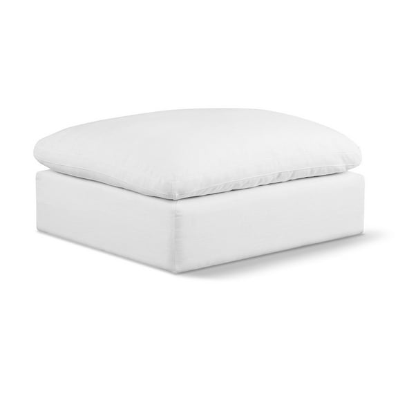 Meridian Furniture Comfy White Linen Textured Fabric Ottoman