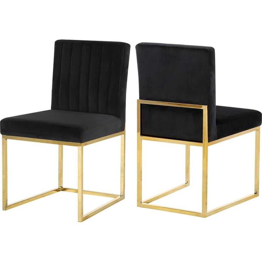 Black Velvet Upholstered Side Chair with Metal Frame