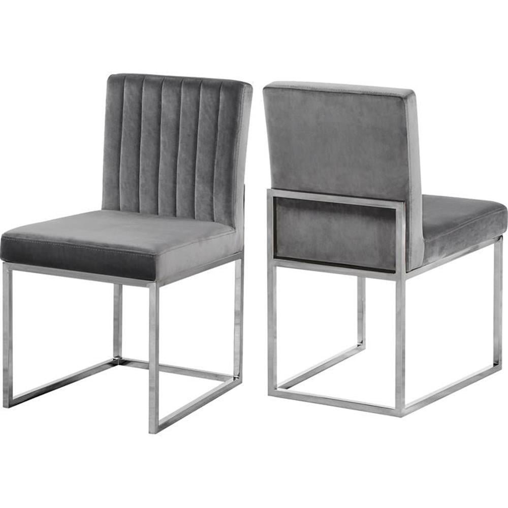 Giselle Gray Velvet Upholstered Side Chair with Chrome Frame