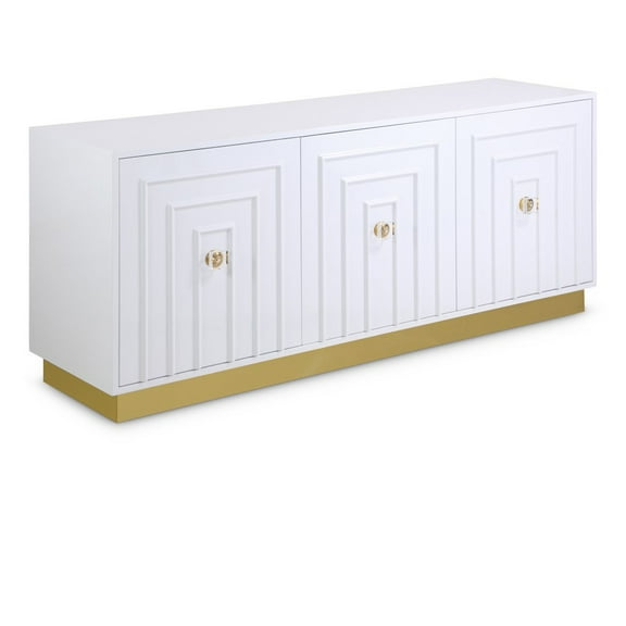 Meridian Furniture Cosmopolitan White Lacquer Sideboard Buffet with Gold Base