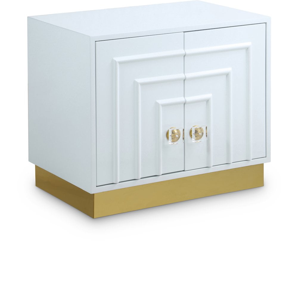 Cosmopolitan Chic White & Gold Acrylic Side Table with Stainless Steel Base