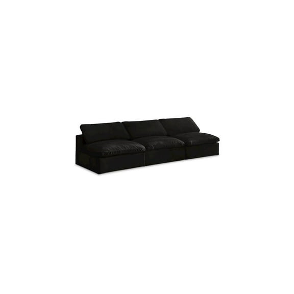 Meridian Furniture Cozy Black Velvet Modular 3 Piece Armless Sofa