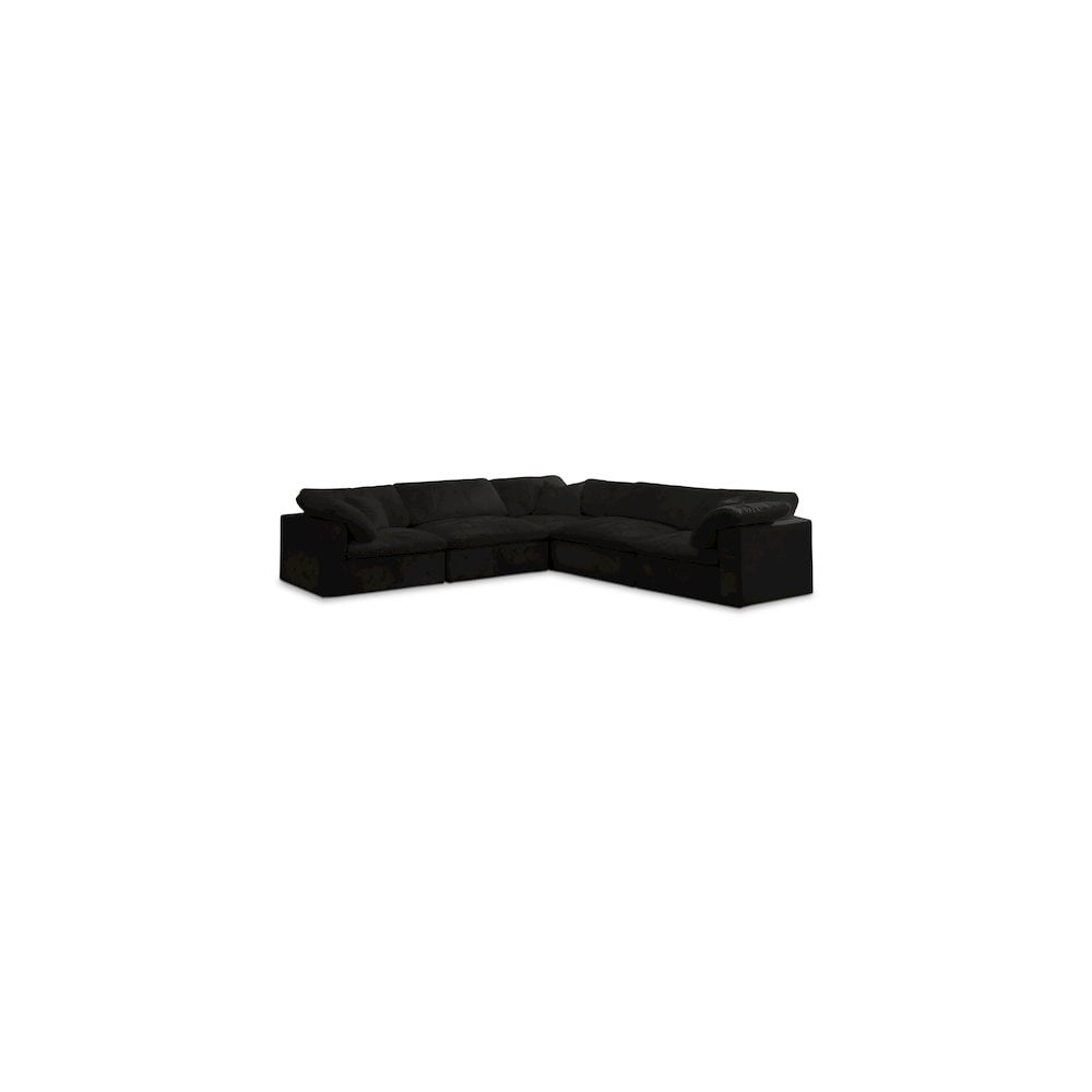 Luxurious Black Velvet & Wood Modular Sectional Sofa, 120"
