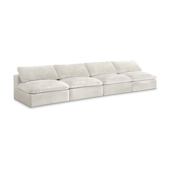 Meridian Furniture Cozy Cream Velvet Modular 4 Piece Armless Sofa