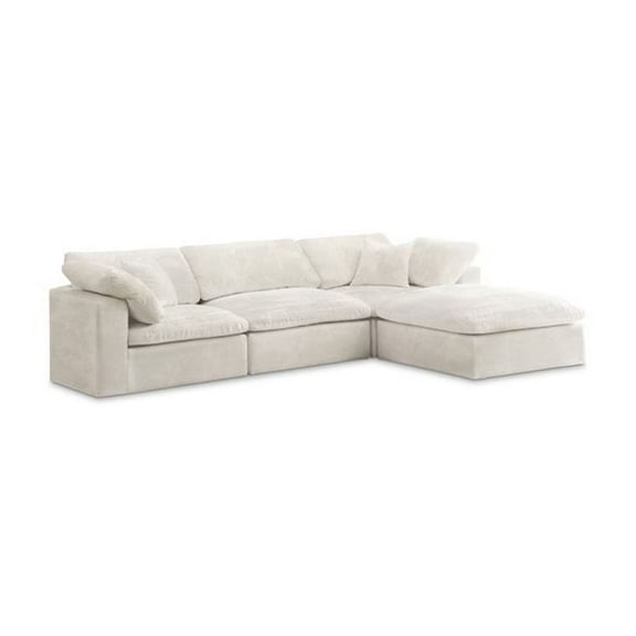 Meridian Furniture Cozy Cream Velvet Modular Sectional Sofa with Cloud-Like Comfort Cushions, Cream