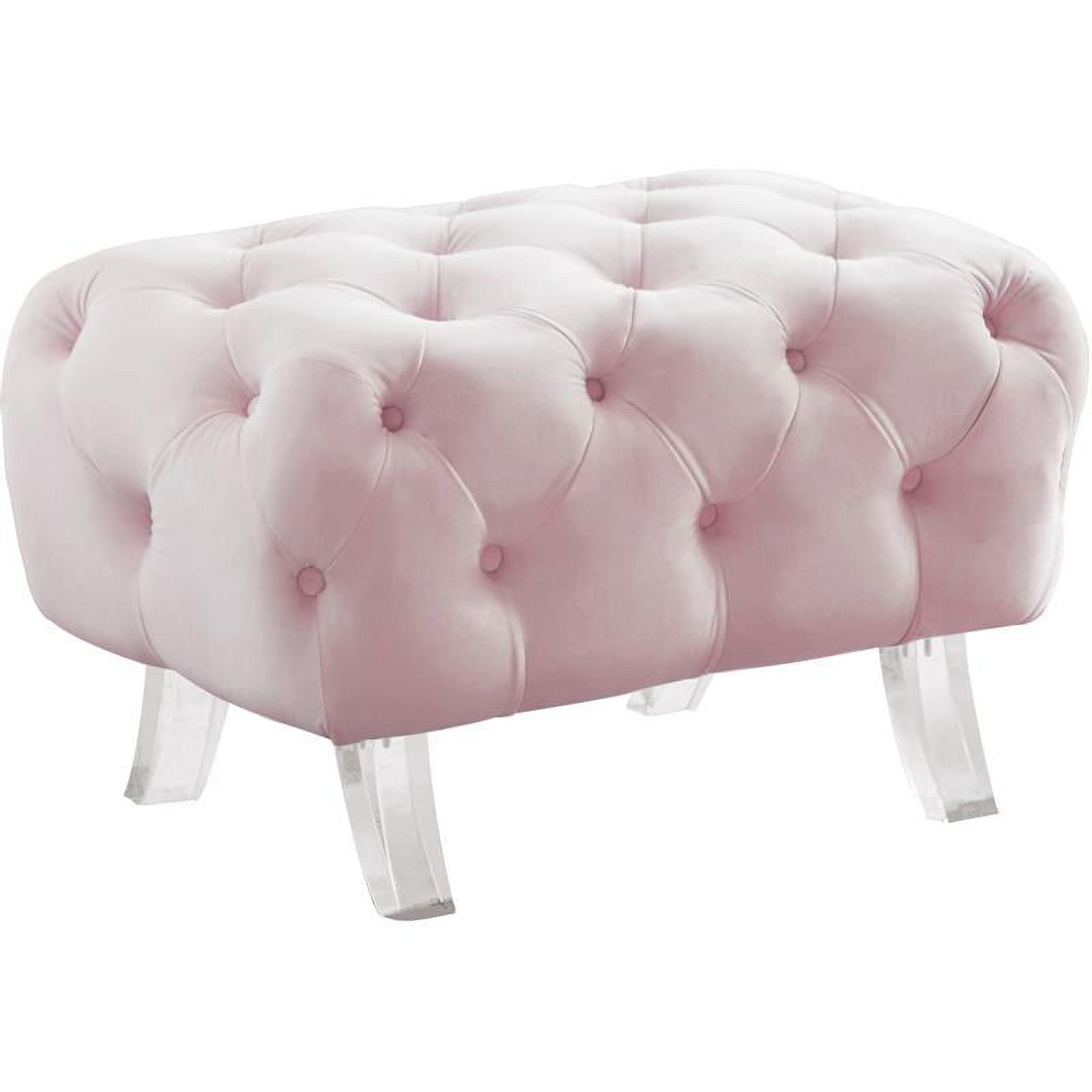 Crescent Soft Pink Velvet Tufted Ottoman with Acrylic Legs