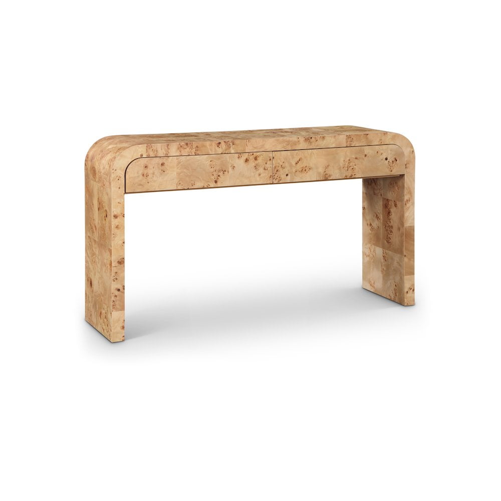 Natural Ash Burl Wood Console Table with Storage