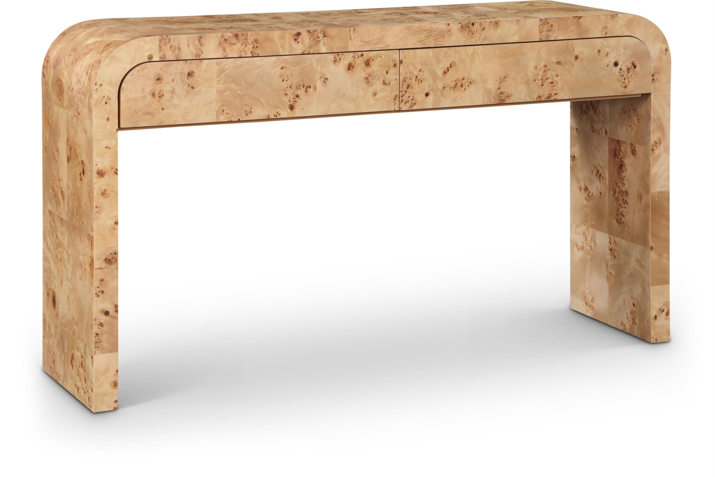 Natural Ash Burl Wood Console Table with Storage