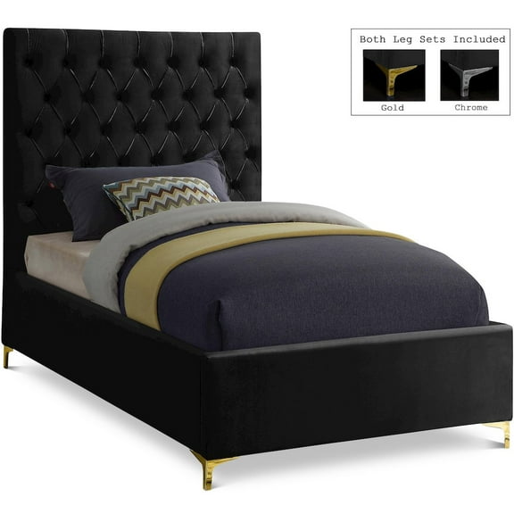 Meridian Furniture Cruz Solid Wood Tufted Velvet Twin Bed in Black