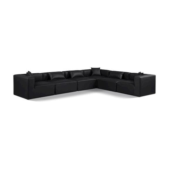 Meridian Furniture Cube Black Vegan Leather 6-Pc. L-Shaped Modular Sectional